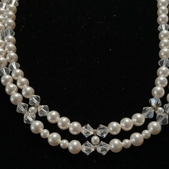 Bridal Pearl & Swarovski Crystal boutique necklace. High luster. Dbl strand NWT - Picture 11 of 12
